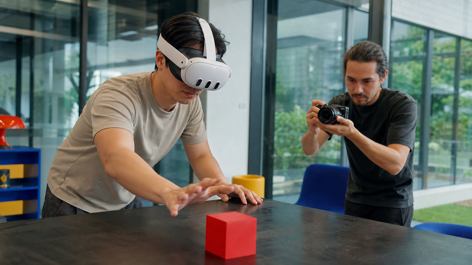 Quest Passthrough Camera API tested by a mixed-reality developer around a real red cube