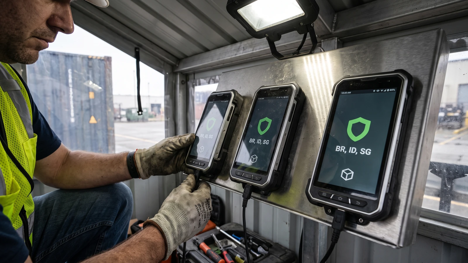 Android developer verification: Release engineer checking an Android package registration at a regional device test station