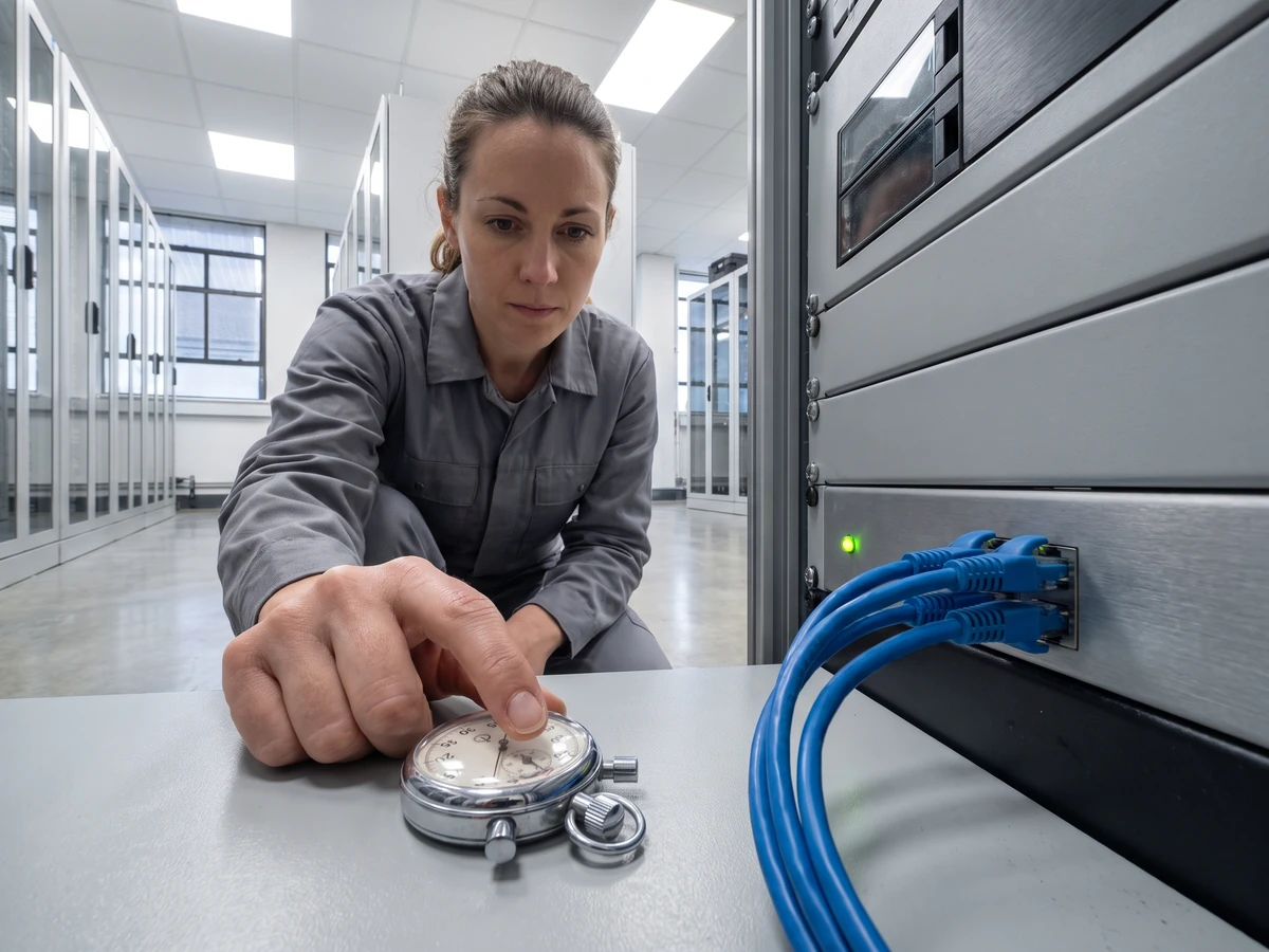 Microsoft Dev Box retirement: build the migration map before choosing Windows 365 2 Microsoft Dev Box retirement: Engineer measuring image boot and repository restore times at a cloud workstation rack