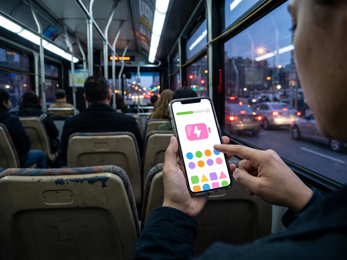 Duolingo Energy system at low charge on a commuter's phone during a language lesson