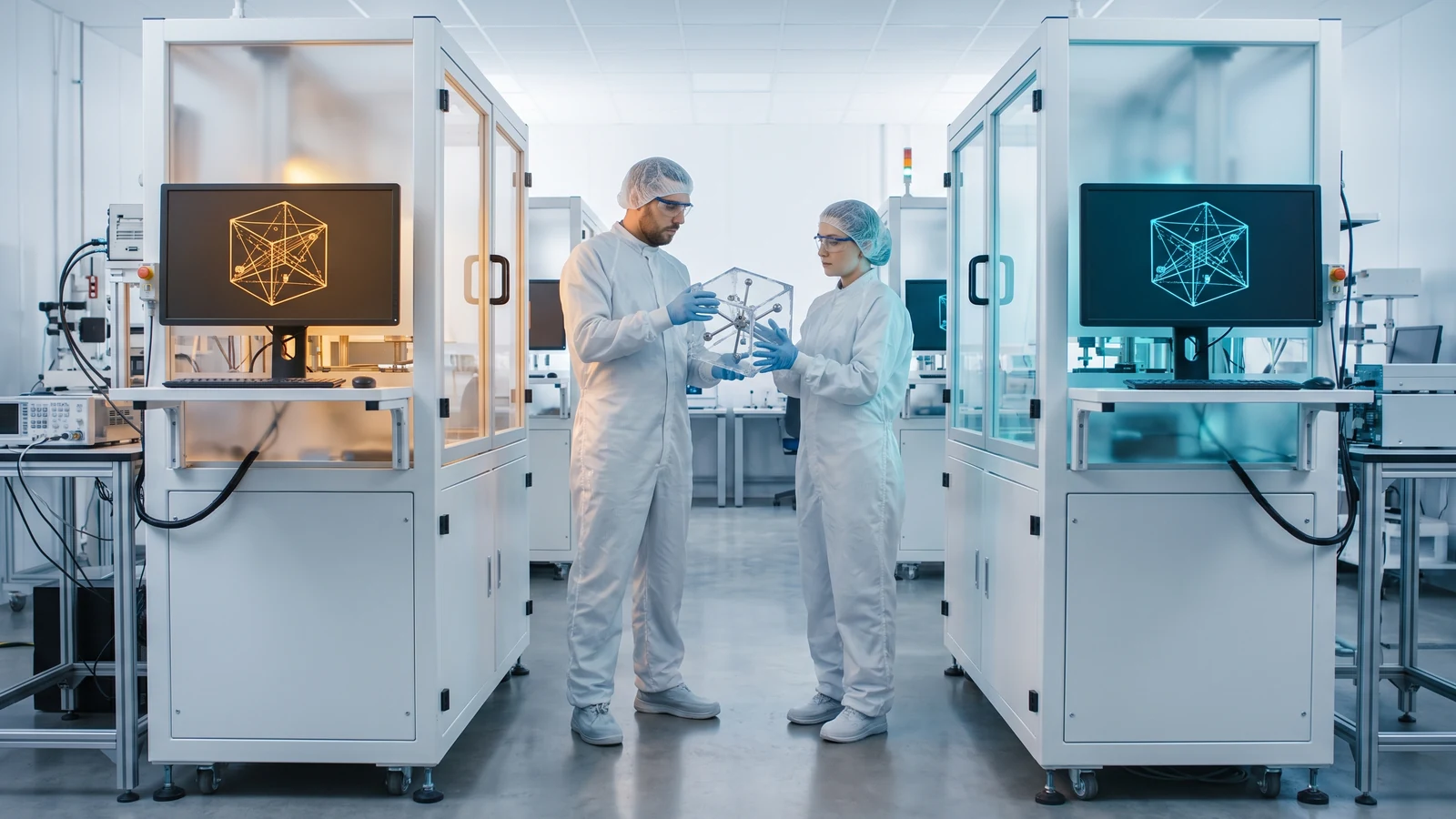 FDA AI device change control plan represented in a medical device validation lab with two model versions