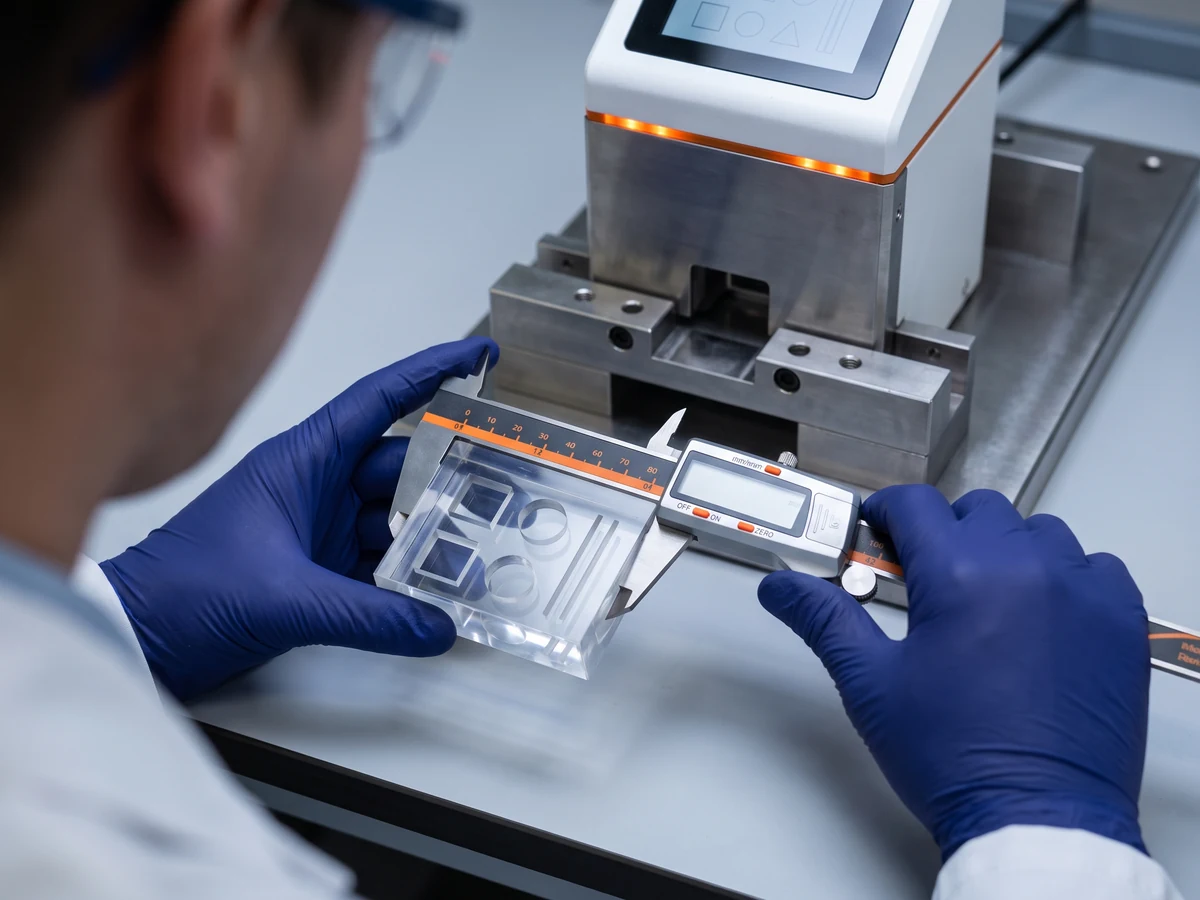 FDA AI device change control plan checked by a validation engineer using a medical imaging test phantom