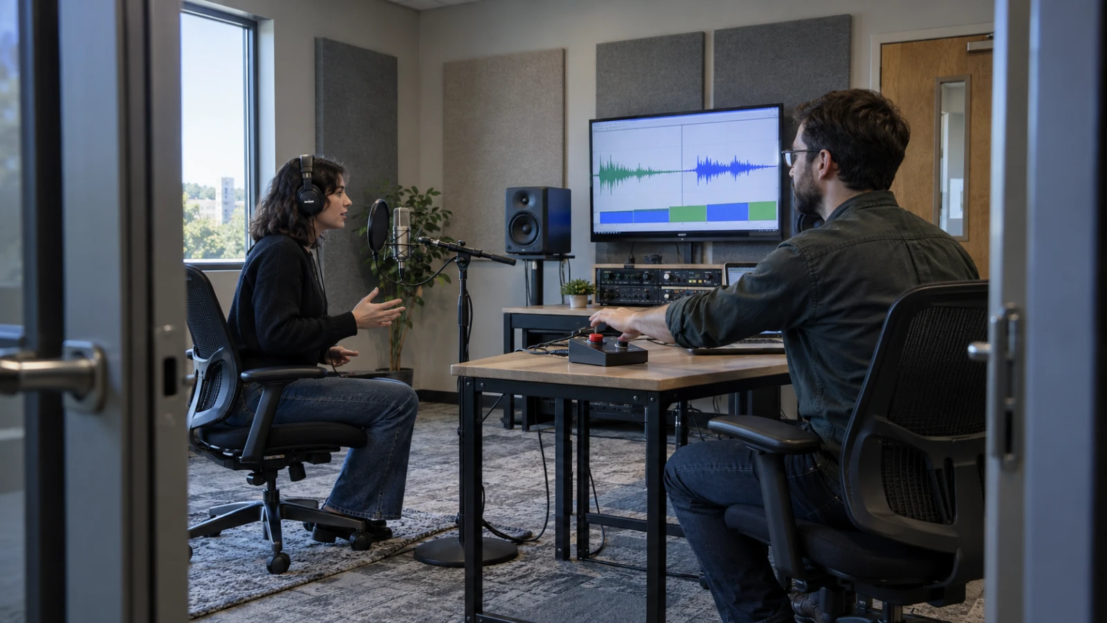 GPT-Live-1 API voice session reviewed by two engineers in an acoustic test room