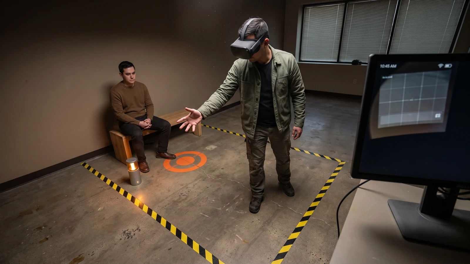 Meta Spatial SDK hands-only locomotion: VR tester using an open hand to exit a hands-only locomotion mode