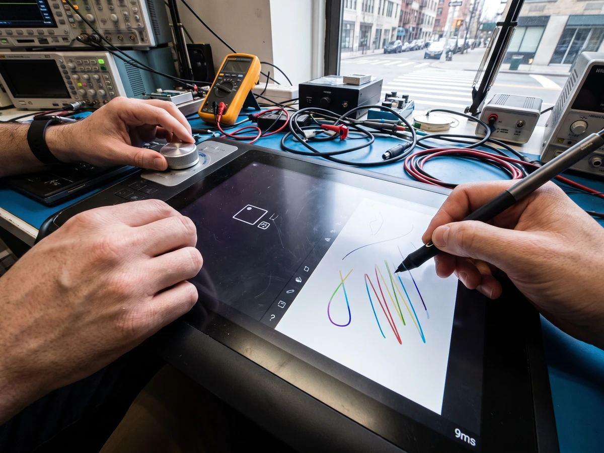 WinUI 3 InkCanvas is experimental: build the evidence before the feature 2 WinUI 3 InkCanvas: Hands checking pressure strokes and high-contrast controls on a Windows touch display