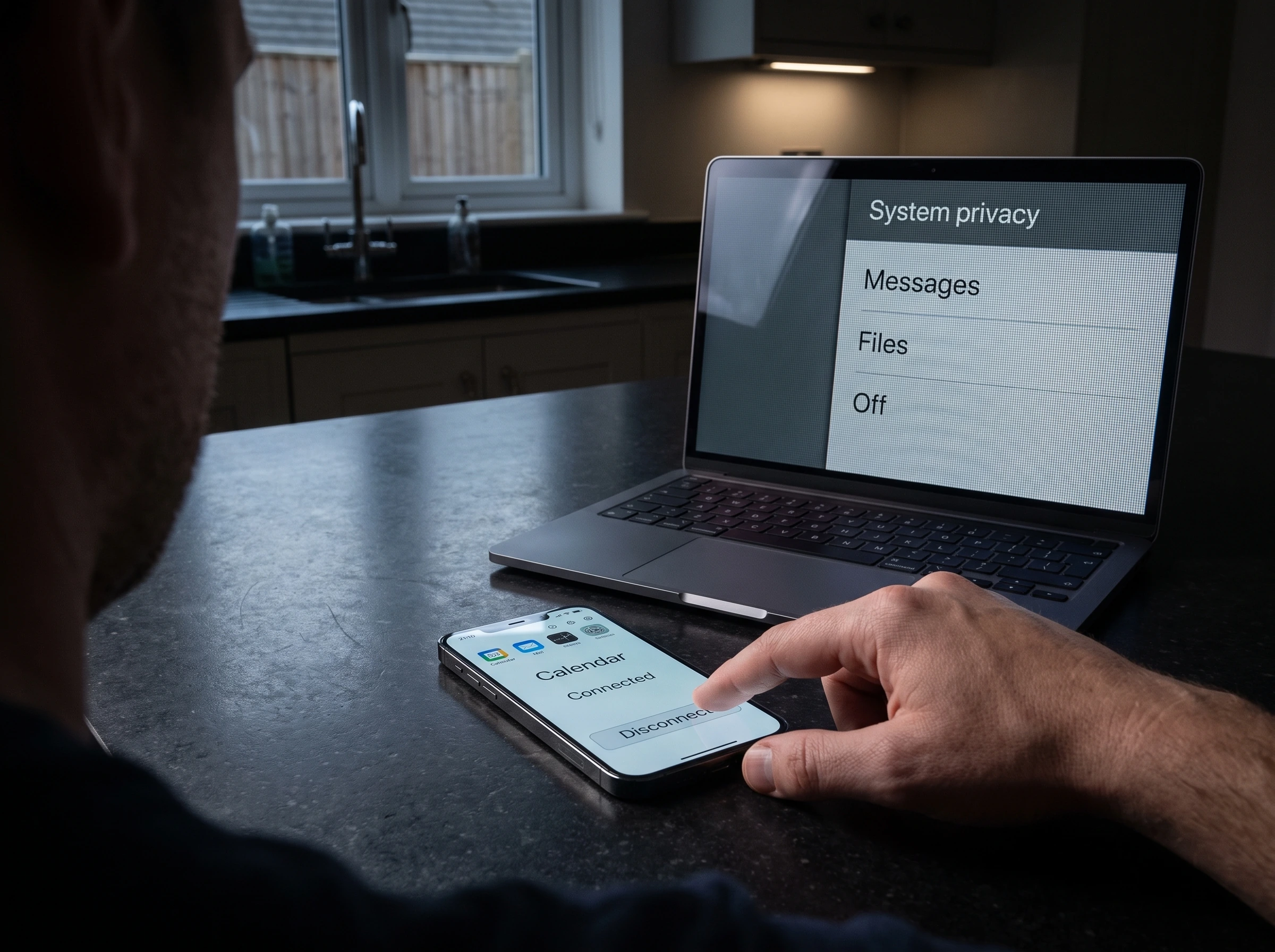 Meta Muse permissions analysis: control needs proof 2 Meta Muse permissions analysis scene with a person removing a connection beside laptop privacy settings